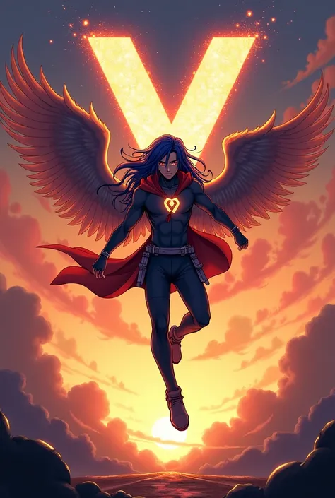 Title and Logo:

• Title: "Yash Beyond the Limits"

• Font: Bold, Arial Black

• Logo: Stylized letter "Y" with wings (symbolizing freedom and power)

Main Character:
• No show face -age 19 , normal dress , male , anime , long hair dark blue hair , dark li...