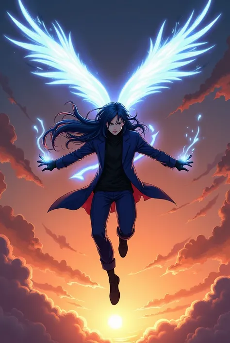 Title and Logo:

• Title: "Yash Beyond the Limits"

• Font: Bold, Arial Black

• Logo: Stylized letter "Y" with wings (symbolizing freedom and power)

Main Character:
• No show face -age 19 , normal dress , male , anime , long hair dark blue hair , dark li...