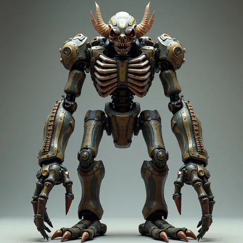 3D rendering, a toy, full body shot, steam punk, giant biological mecha, samurai, skeleton face, giant skeleton,evil and horrible style, monster like devil, Hi-res, Spider-like leg, 4k, super realistic,digital image.