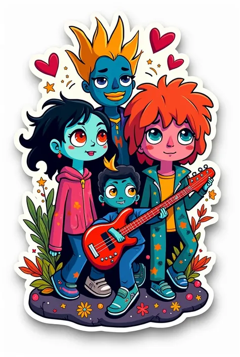 sticker art,cloisonnism, temporary art, by Puru, sticker of a rock band, etsy stickers, sticker art, sticker - art, fantasy sticker illustration , Simple background, white background