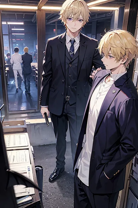  set the hair 、Bad students 、 has bats and iron pipes、 only the man in front is blonde 、Massive aura、((gakuran))、 Yankee、Adult male、Bad groups、Carrying a weapon、 in a purple suit、 Yankeeヘア、A rough office 