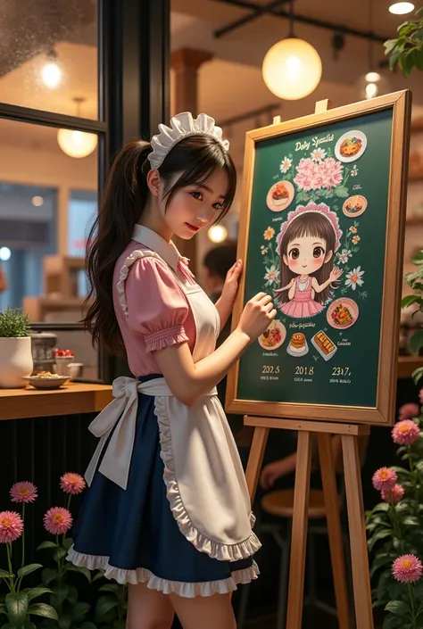 ultra-realistic, photorealistic, dramatic scene, shadow, global-illumination, solo, (20 years old Japanese famous idol girl:1.5), very beautiful fragile Japanese girl, very beautiful with very cute face, (modern maid, detailed face skin texture, cowboy sho...