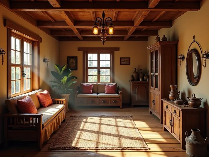 Interior room of a wooden house from the year 1900 in Paraguay