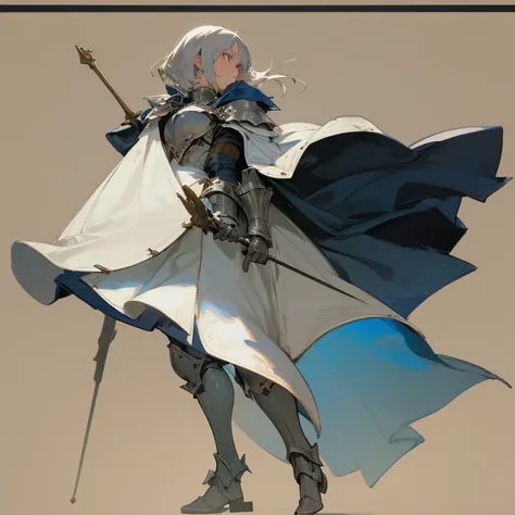   a girl,  Best quality ,  Shortcuts,  silver hair ,  The background is in the white  ,  white
Silver armour longsword
Profile,  full body