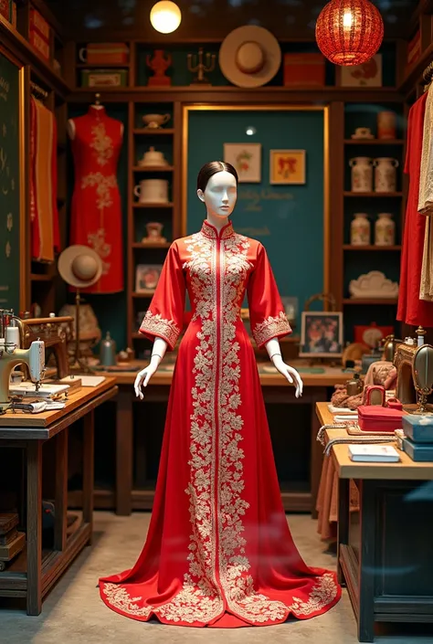 window display, tailor workshop commercial, Ao Dai, Viet Nam traditional style