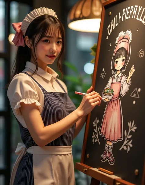 ultra-realistic, photorealistic, dramatic scene, shadow, global-illumination, solo, (20 years old Japanese famous idol girl:1.5), very beautiful fragile Japanese girl, very beautiful with very cute face, (modern maid, detailed face skin texture, cowboy sho...