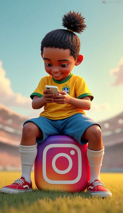 Ronaldinho gaúcho wearing the CBF uniform, sitting relaxed on top of the Instagram logo. He has his legs crossed and is looking at the screen of his cell phone with an expression of curiosity and. O Instagram lo., while Cristiano Ronaldo is detailed with t...