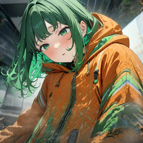 select and generate best screen effect,((1girl,long-deepgreen-hair,green-eyes,orange-hooded-jacket,under-rim-eyewear)),
rolled eyes
, (irritability,masterpiece,best quality,very aesthetic,absurdres,detailed background,newest, perfect anatomy:1.2),