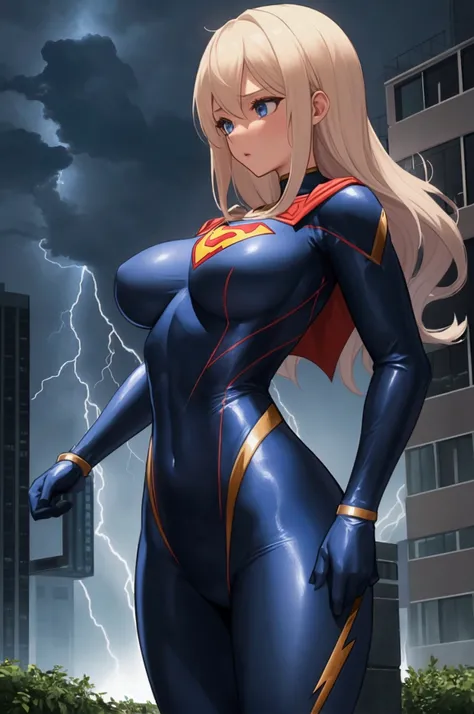 On such a quiet night, super girl was out on the town in her beautiful tight suit, but suddenly a lightning strike invades her that makes her breasts grow and her suit breaks and she is completely naked and fights like this. 