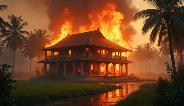 An indian kerala Village old landlord house in a free land house cought fire 