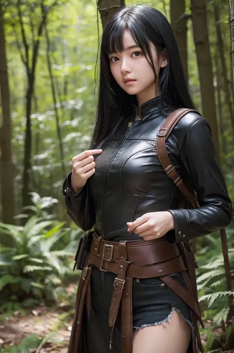  girl、Western Armor、 black hair、Perfect hands、In the forest、
