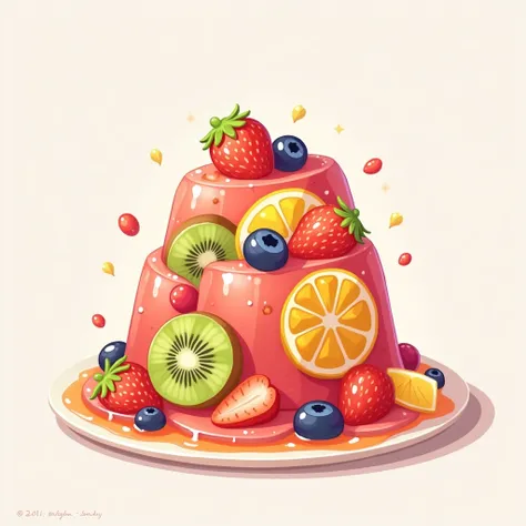 Jelly with lots of fruit、Illustration、cute、２ｄ、 digital art