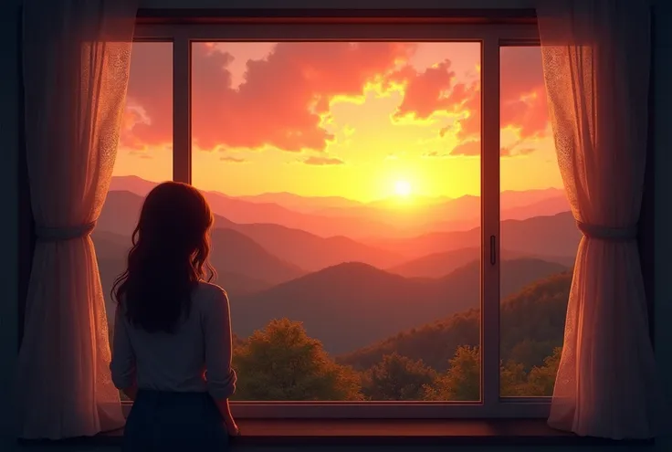 Window sunset scenery ,to draw..