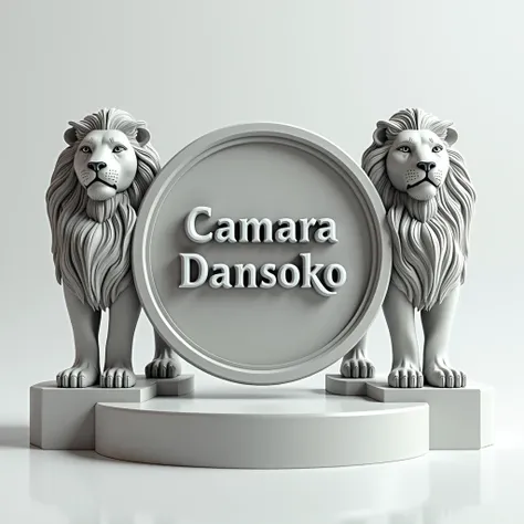 Écrit moi le nom de 3d logo circle ajouter texte"camara DANSOKO" sur 3d  ajouter le deux côté tu mettre deux lion