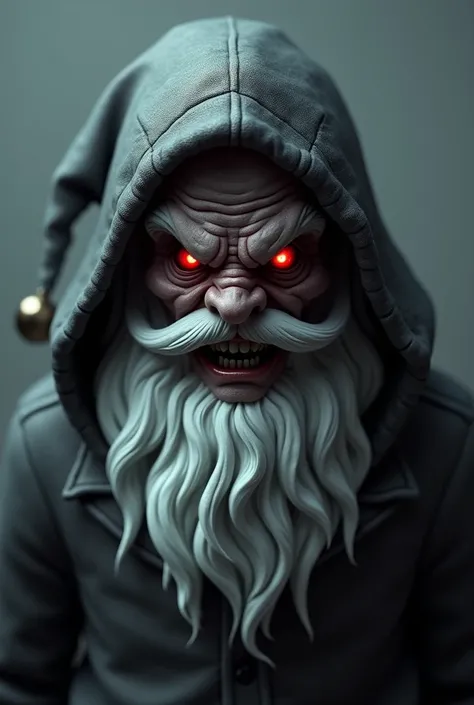 Head of a demonic Santa Claus looking straight ahead that is in the style of Minecraft 