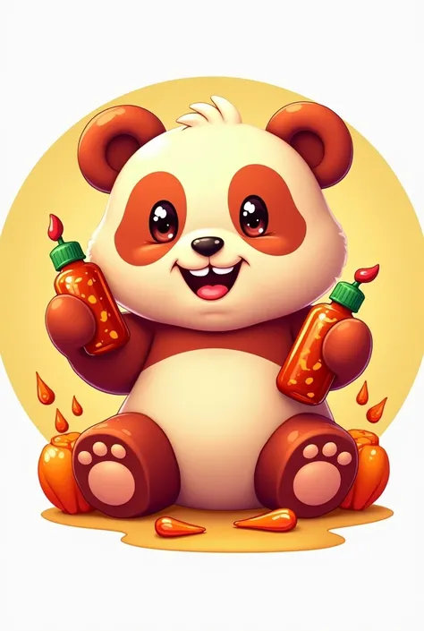 Round logo with a gummy panda bear that has hot sauce with drizzled gummies and that bears the name of Mikey Gomis