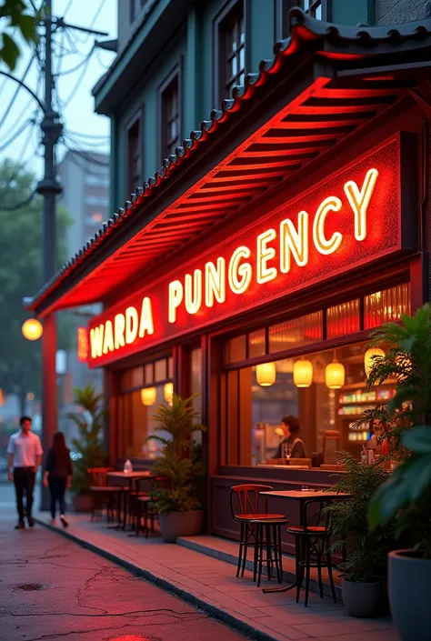 I want to create a picture of restaurant with name board which name will warda pungency 
