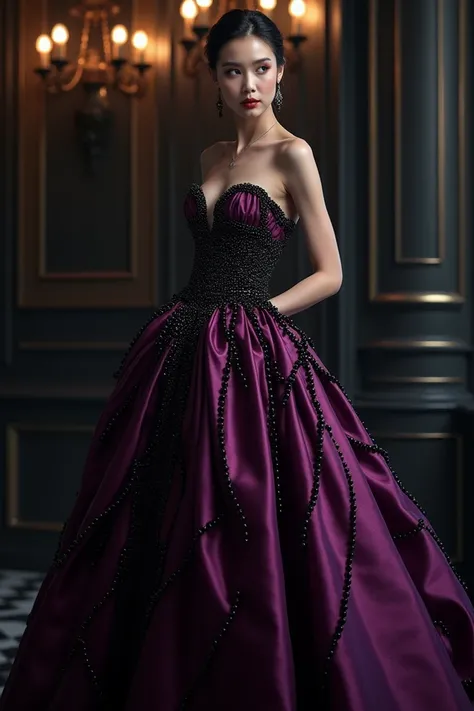 Miss gown purple black pearl