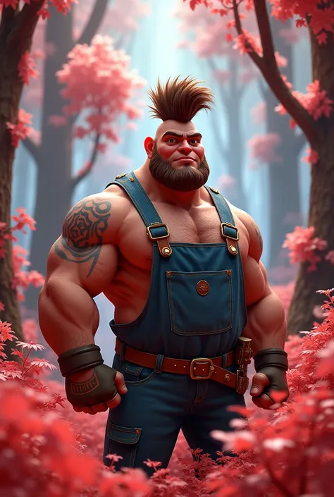 a buff secret nature farmer, painted in the style of Pixar, wearing a French faux hawk hairstyle, in a weird futuristic forest, F/2.8 infrared photography