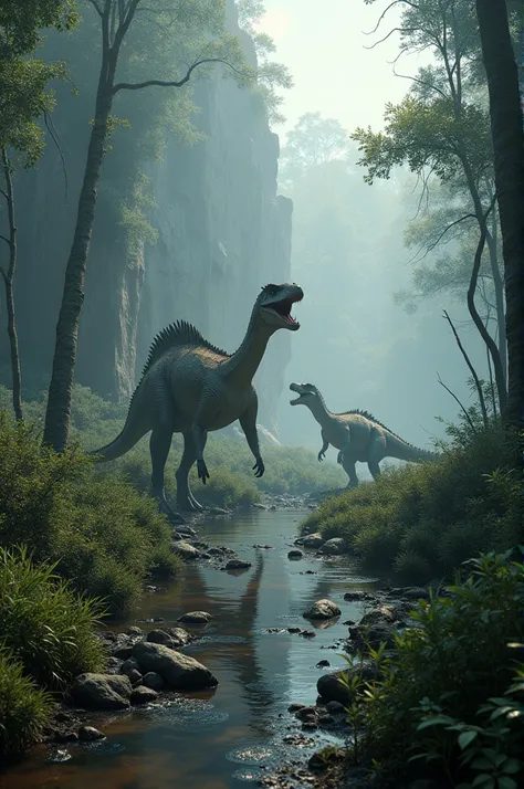 Realistic images of a wide variety of dinosaurs that exist in the eerie wilderness