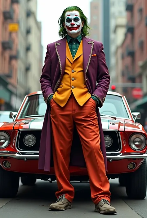 Mustang car and Pakistani suit salwar kameez wearing to joker original DC character