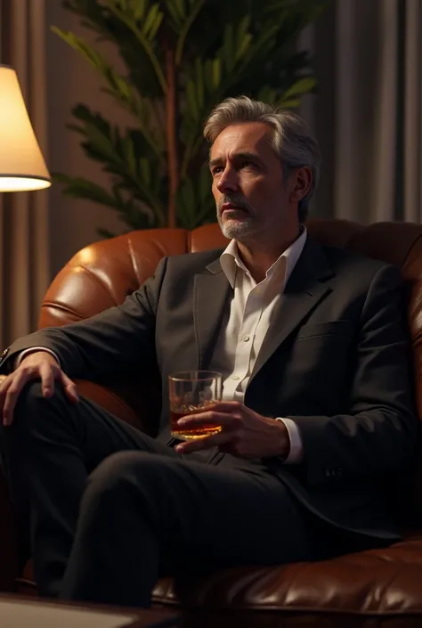 Male sitting on the couch with whiskey in their hand
