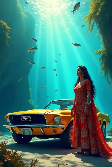 Mustang car and Pakistani suit salwar kameez wearing to aqua  man original DC character