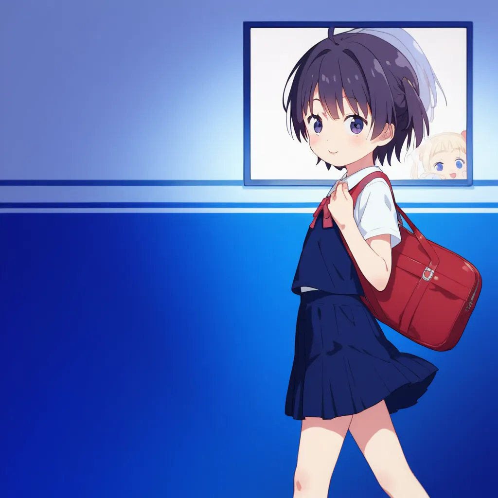 anime girl  walking with a red bag and a red purse, in style of  kyoto animation , fubuki,  cute girl anime visual, another iwak...