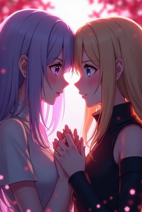 2 girls,  they interact in a meaningful and emotional way (like looking at each other with affection , holding hands ,  or in a scene that hints at their relationship ). anime(16K,  top quality , ultra high resolution, RAW photos). With an unparalleled rep...