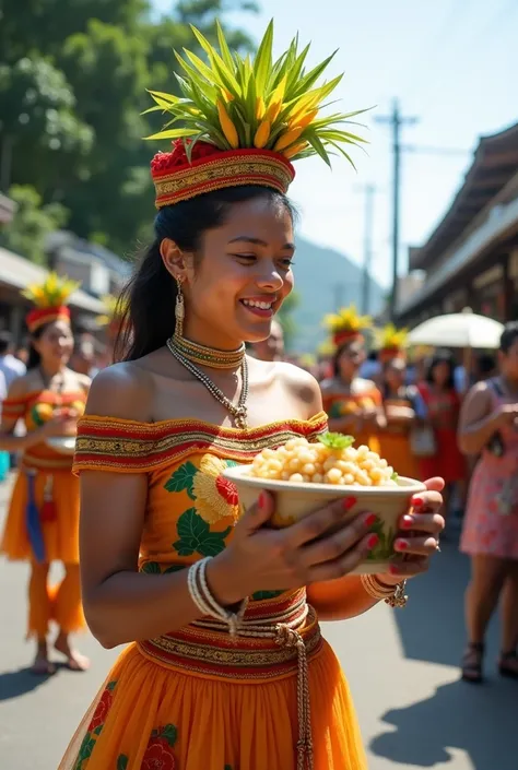 

While they were playing, the parade passed by, showcasing Bicols local products—laing (a dish made with taro leaves), chili, and fruits like mangoes and santol. "Wow, that must taste so good!" said Mia.

