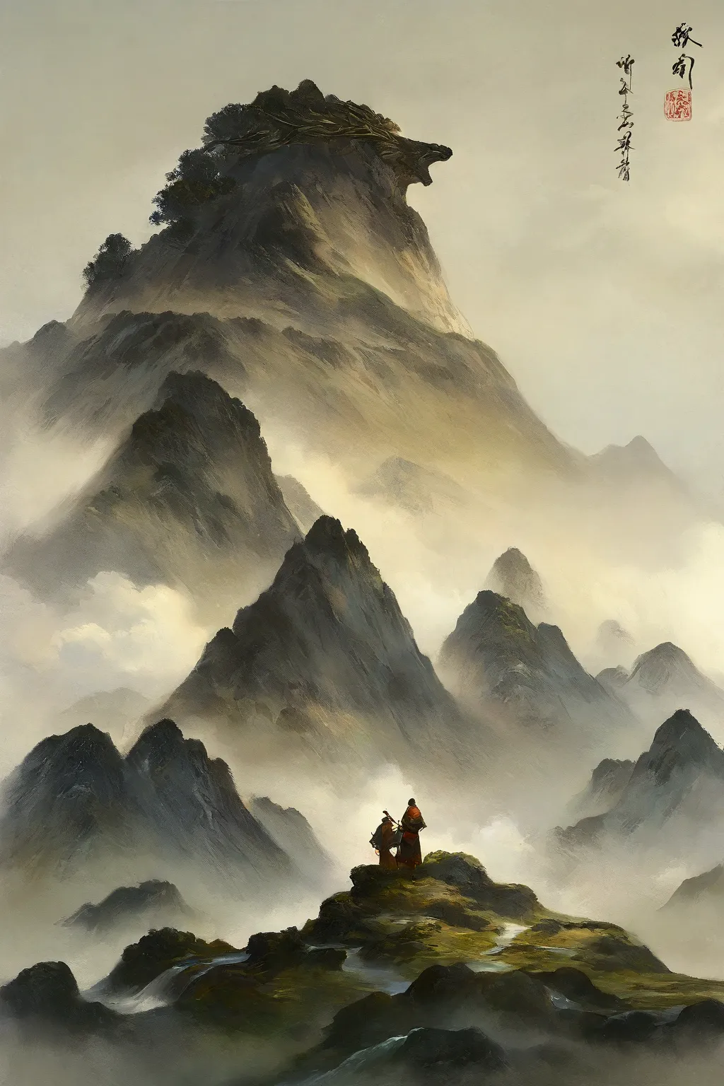 masterpiece,best quality,washpainting,ink wash painting,chinese zen,zen,landscape painting,high mountain flowing water,