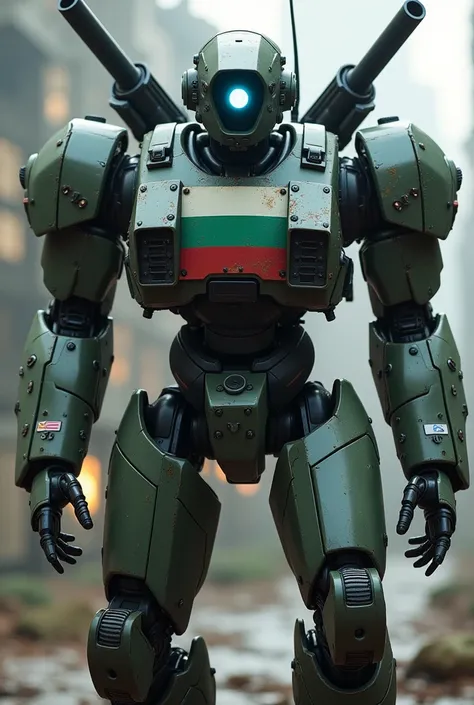   a military robot

He has a futuristic bulletproof vest on his chest , , its head resembles a security camera.

And he has little things on his head , one on each side, In addition to having a jectpack and wings on Jetpack ,  not only that, but he also ha...