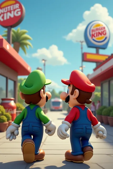 Mario and Luigi walking go the burger king 