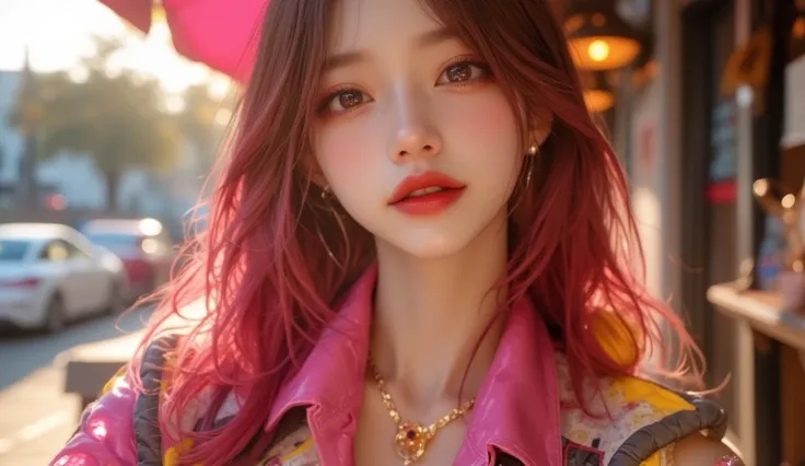 (masterpiece, Best picture quality, 8k), Real photo,Idol appearance, adult,  perfection of fashion,  Korean makeup, Lip Tint, whole body, frontal, A faint smile,A cafe with warm sunshine,  Finely drawn , Realistic,  ultra high definition, 3D image,  ultra ...