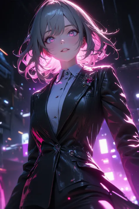 (best quality, masterpiece:1.2), ultra detailed, 8K, 4K, unreal engine, 1 woman, detailed beautiful face and eyes, woman wearing a business suit, kawaii, dynamic lighting