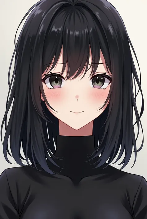 Shoulder length hair,Black hair,cute,beautiful,ใส่ชุดสีดำcuteเท่,Black eyes, Women ,Anime,