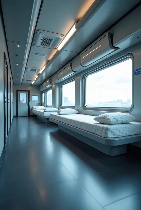 Unmanned cargo train sized of sleeping bed and less height and opened trolly cargo truck at back, ai integrated, for logistics and transportation services for delivery, with a screen at front, but one compartment, show from side view