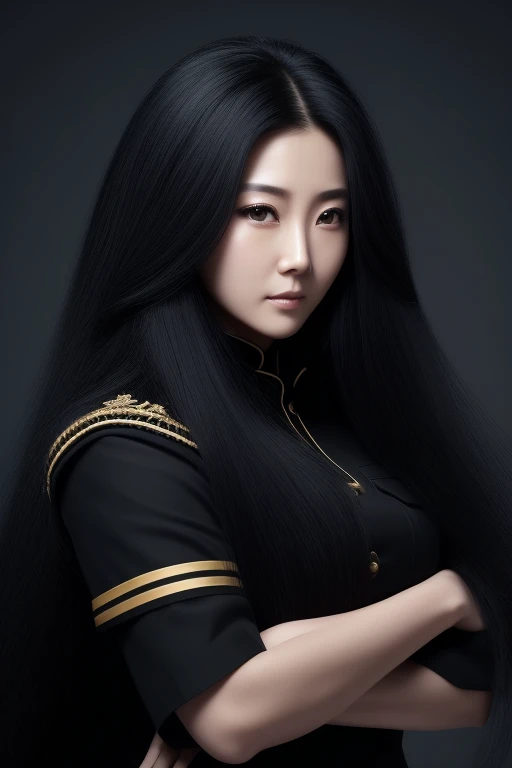 jet black hair,most very long hair,most very lion hair,most very wolf hair,most very frizzy hair,coarse hair,most very spread hairstyle,thick hair,fluffy hair,most very heavy weight hair,most very voluminous hair,shiny jet black hair,female army officer,bl...