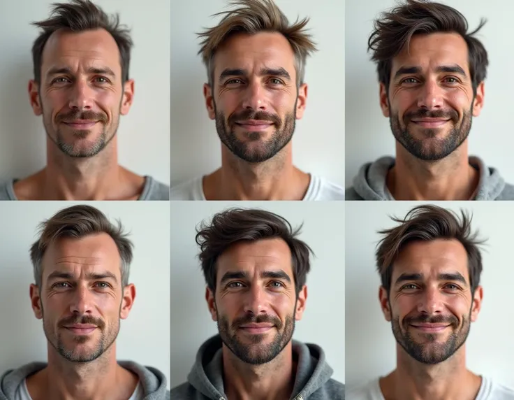 Generate 6 portraits of white men