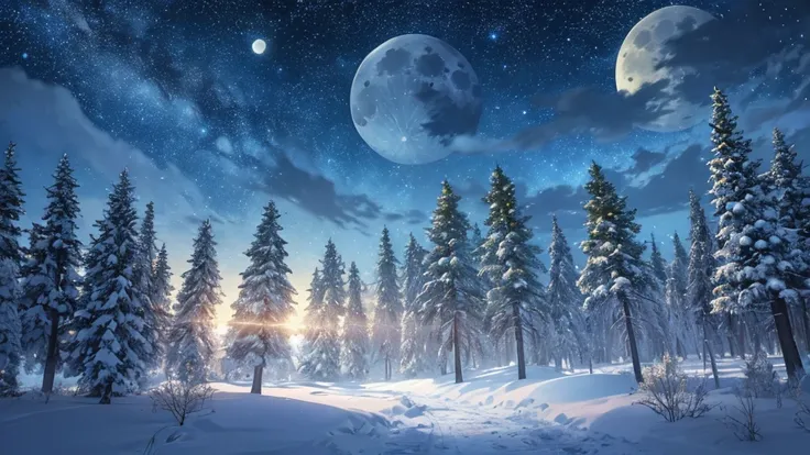 (masterpiece:1.2),  best quality , Pixiv,  high definition , Super detailed,  Draws Only Scenery Without People （1.5） No Humans Appear , Humans not included, 
(((Full moon night sky))）、(( Christmas))、Fantastic starry sky、Stars Pouring Down 、 Christmasの夜、 s...