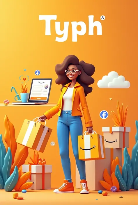 Couverture Facebook 
Titre : Typh et ses bons plans 
Couleur : orange et blanc 
Thème : amazon, Facebook, courses, colis Amazon, pc, portable
Sans femme 