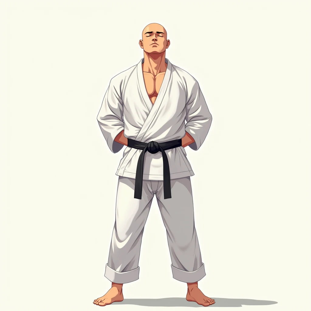 anime type image, SD type, Avatar of a bald man in a karate suit,  with their eyes closed, standing. PNG format