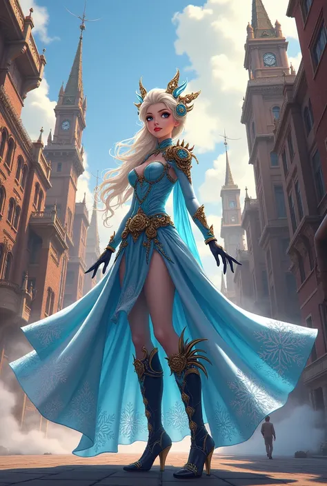 Ilustre moi Elsa de disney et steampunk a talons en version anime 