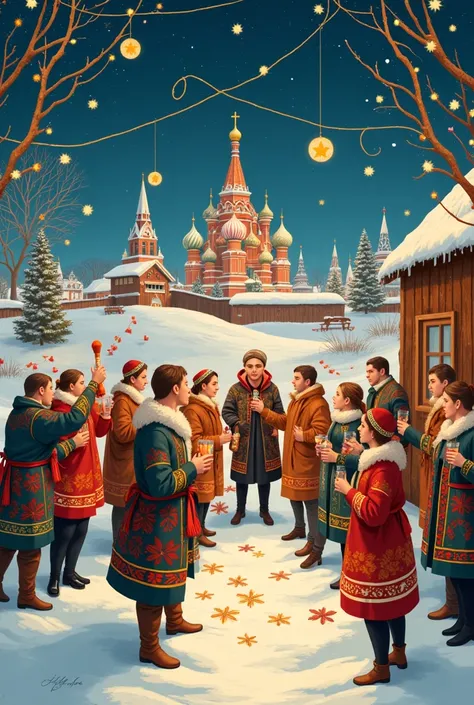 
Create a poster on the theme "New Year in Russia"