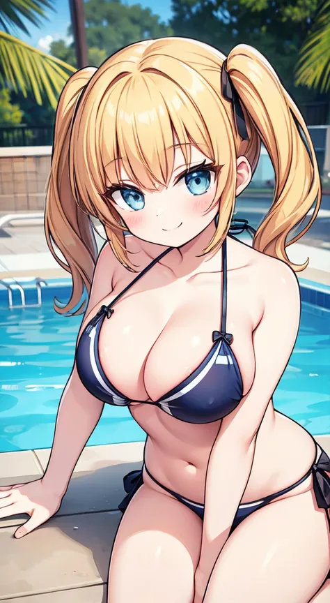 Drinking sour 1.1,Highest quality,ENAMEL,Bikini Girls,Twin tails,Large Breasts,Poolside,smile,glamorous,