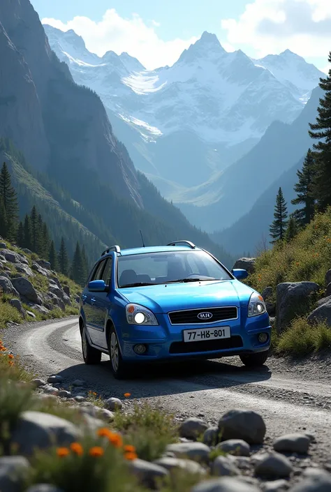 blue kia ceed universal 2008 number:77-HK-801 in mountains