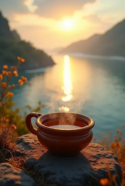 picture of kulhad of soil with full of tea on river ganga 