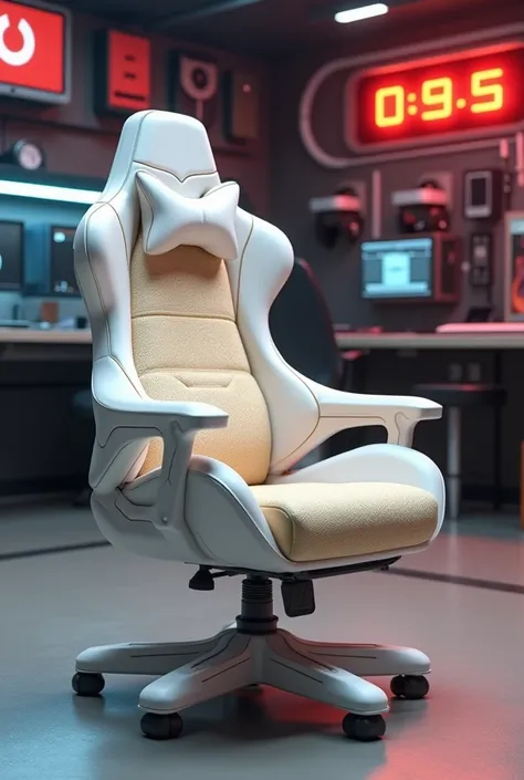 TheEmpireStyle, white, Video games, hi-tech plastic , retro futurism, computer chair design, bege fabric, geometric design