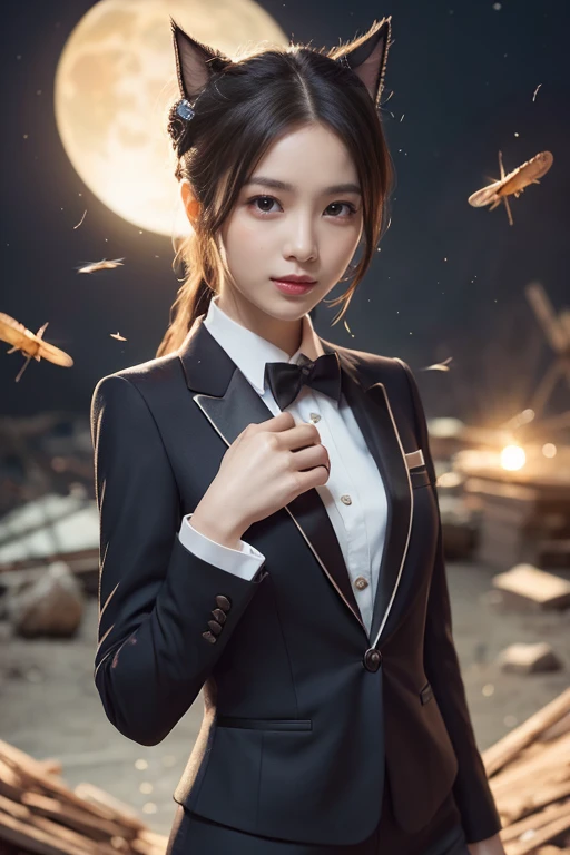 cute 、 detailed face 、、Thin legs、( debris flies,  best quality:1.2), 8k,  Official Art, Chest、cute、 is wearing a suit、 Planet,  harness popular at Face Siize , 太陽系外Planet,  Official Art, mar Planet,  Sakimi-chan,  five fingers photo &#39;Main unit,  lesbia...