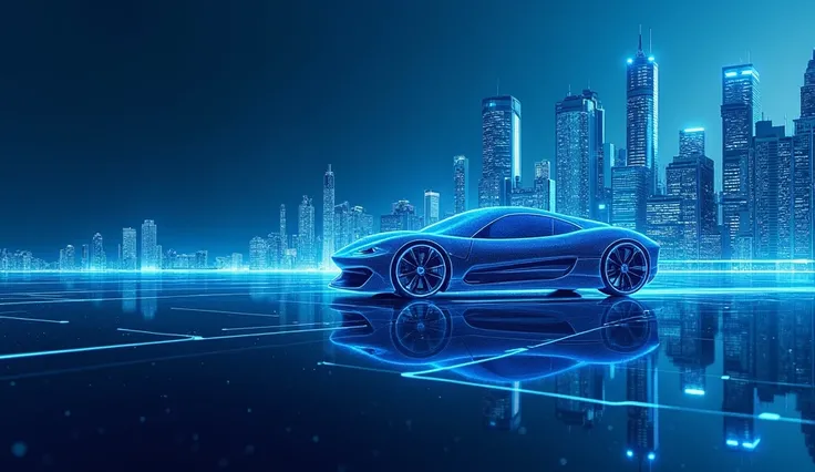  and the main background color is ocean blue 、Dark blue is the main ， . The upper background of the picture is a curved city map。  The bottom of the picture is an outline of the car ， and has some streamlined and dynamic lines ， 。  The overall image size i...